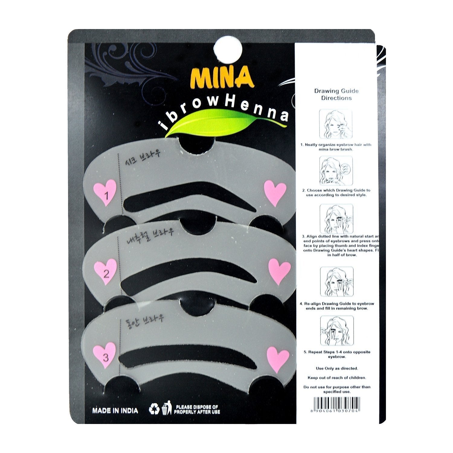 Black Eyebrow Henna & Grooming Stencils Combo