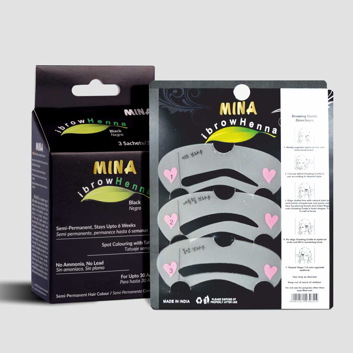 Black Eyebrow Henna & Grooming Stencils Combo